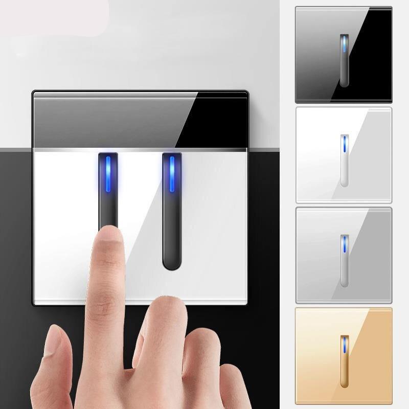 New 1 2 3 4 gang Luxury Light Switch LED Indicator Crystal Tempered Glass Piano Key Model design White Push Botton Wall Switch
