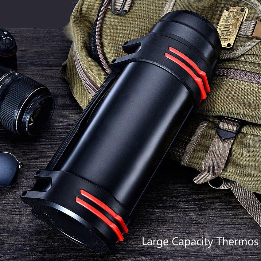 Large Capacity Vacuum Thermos Stainless Steel Insulation Coffee Tumbler Portable Travel Mug Outdoor Trip Water Bottle Bullet Cup